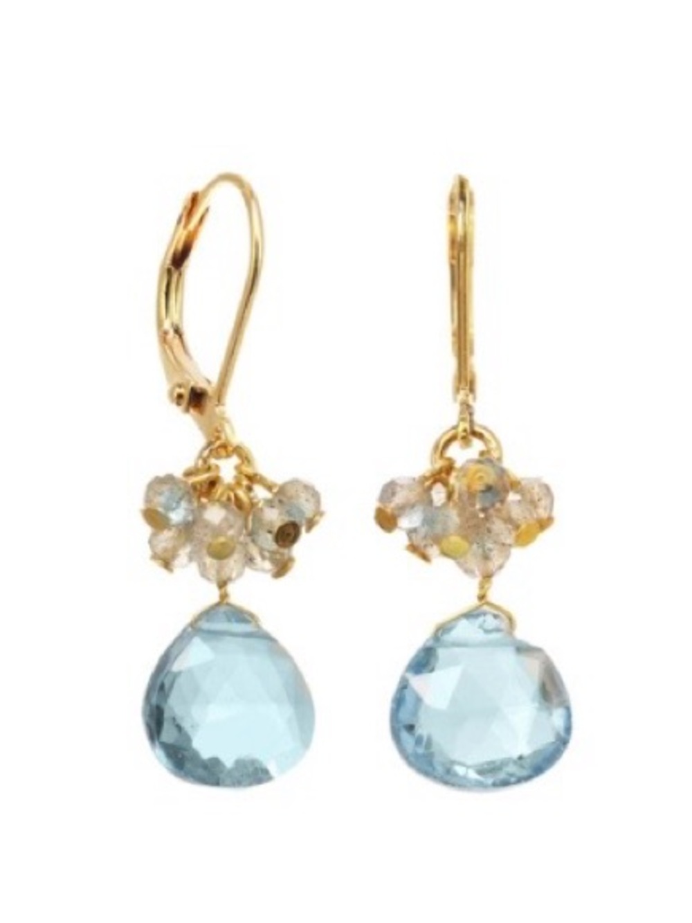 Rachel Reinhardt Gemstone Cluster Drop Earrings Gold Tone Light Blue Blue Topaz